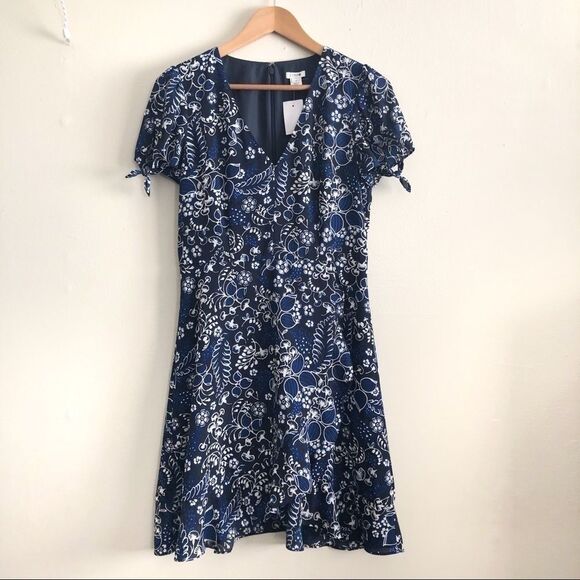 J. Crew Factory Blue Floral Faux Wrap Dress NWT - Picture 1 of 8